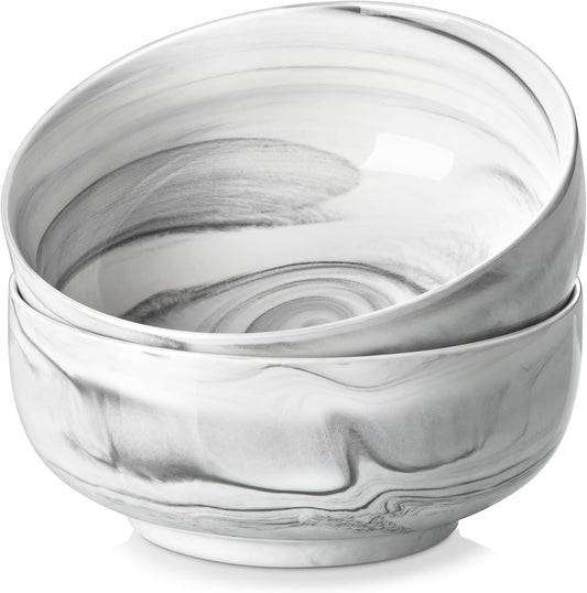 MALACASA Large Marble Grey Ceramic Soup & Salad Bowls Set of 2, 44 OZ (7"), Dishwasher & Microwave Safe, Series REGULAR