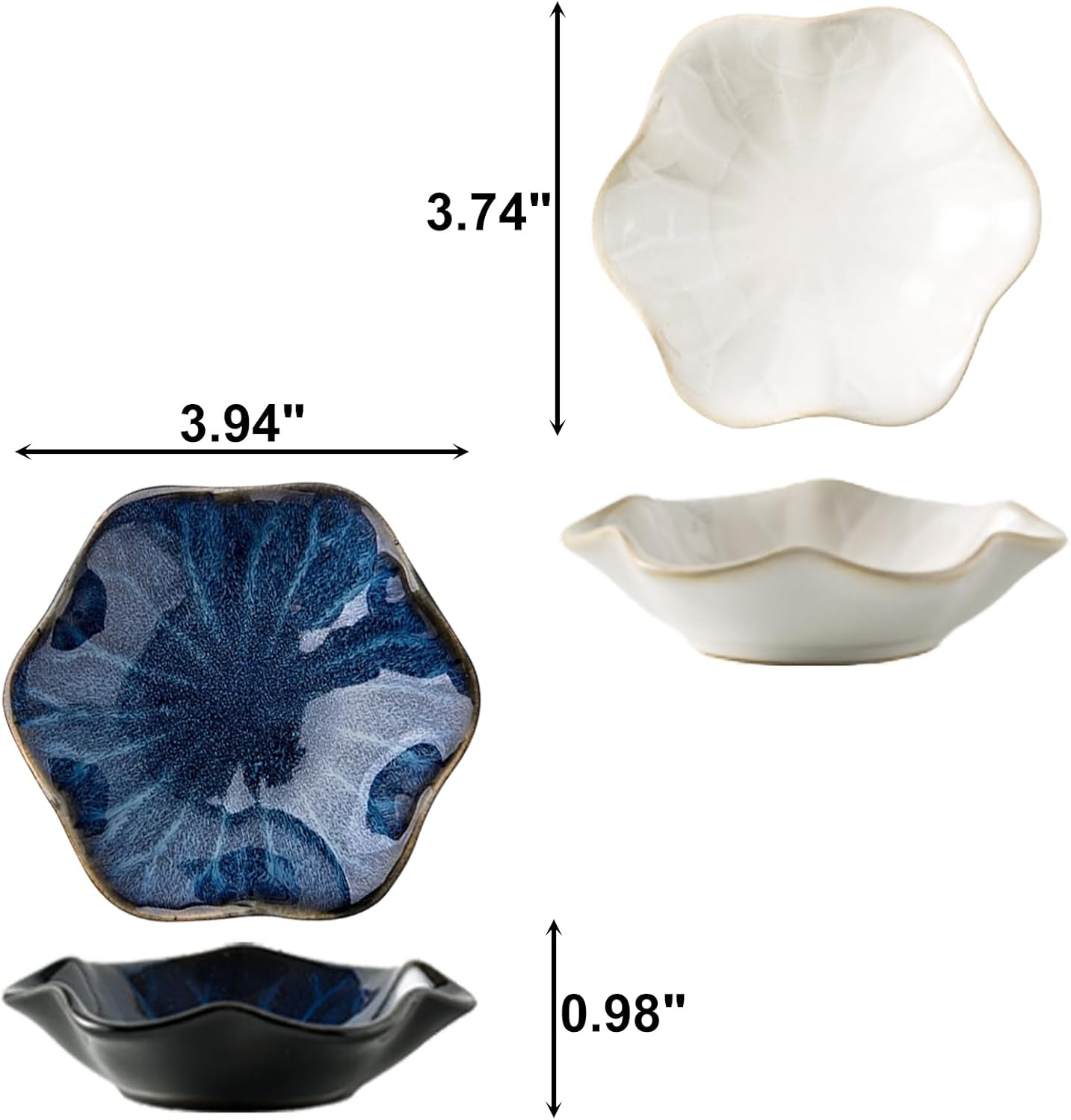 2Pcs Ceramic Jewelry Dish - Lotus Leaf Shape, for Ring Holder Necklace Small Key, Suitable for Mother Friend Sister, Gifts for Women, Cute Plate Trinket Tray, Home Decor (Blue & White)