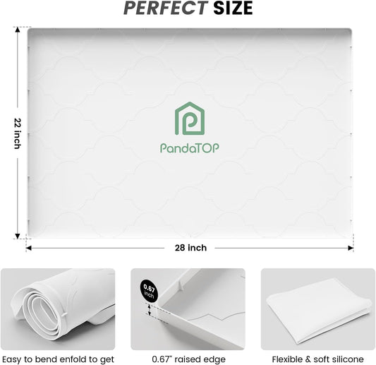 Under Sink Mat, 28" x 22" Silicone Kitchen Cabinet Tray, Waterproof & Flexible Under Sink Liner for Kitchen Bathroom and Laundry Room(White)