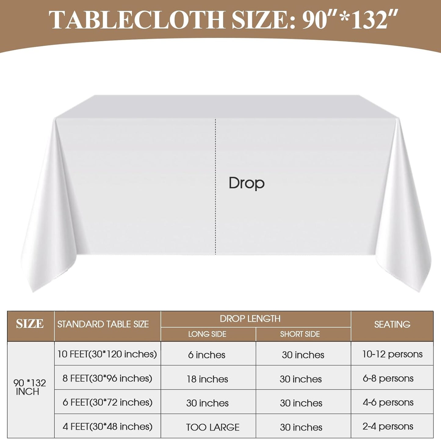 Rectangle Tablecloths 90x132 Inch 1 Pack White Tablecloth Washable Decorative Linen Polyester Table Cloths for Dining Table Banquets Buffet Parties and Wedding
