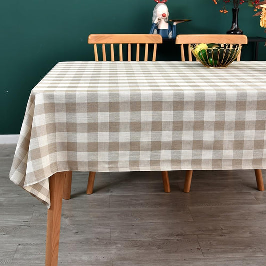 Gingham Tablecloth Rectangle Table Cloth Heavy Duty Cotton Checkered Table Cover for Spring Picnic Kitchen Dining(C-Beige, 52x120 inch)