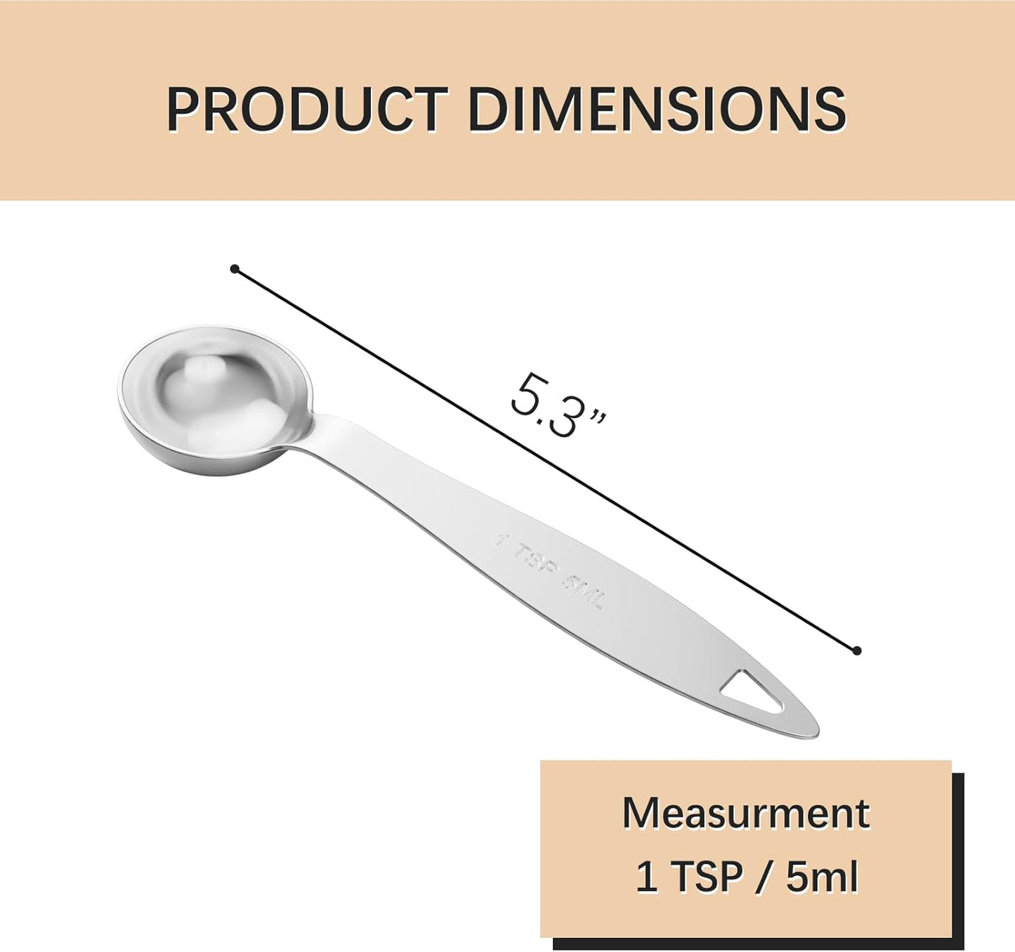 2PCS 1TSP Single Measuring Spoon, 5ML Stainless Steel Individual Measure Scoop Only