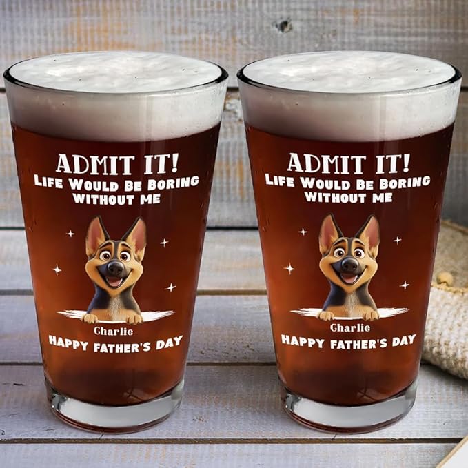 Wrappiness Best Mom Dad Logo Personalized Custom Beer Glass - 16oz Glassware for Beer Soda Cocktails - Gift for Dog Lovers, Father's Day, Birthday Gift for Parents (B07, 3 Dogs)