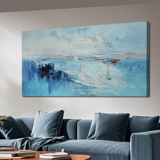 Ardemy Abstract Wall Art for Living Room Large Teal Coastal Sailboat Textured Bedroom Pictures Wall Decor Artwork for Walls Home Office Kitchen Dining Room, 48"x24"