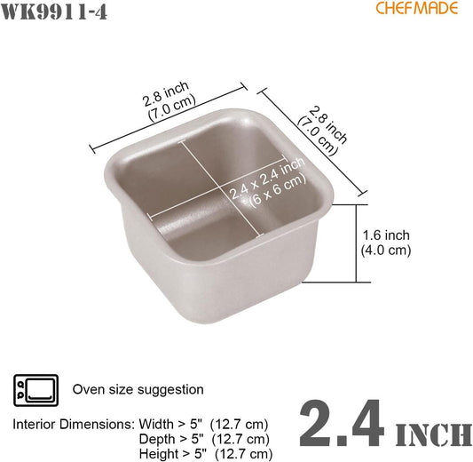 CHEFMADE Mini Brownie Cake Pan Set, 2.4-Inch 4Pcs Non-Stick Square Muffin Pan Blondie Bakeware for Oven and Instant Pot Baking (Champagne Gold)