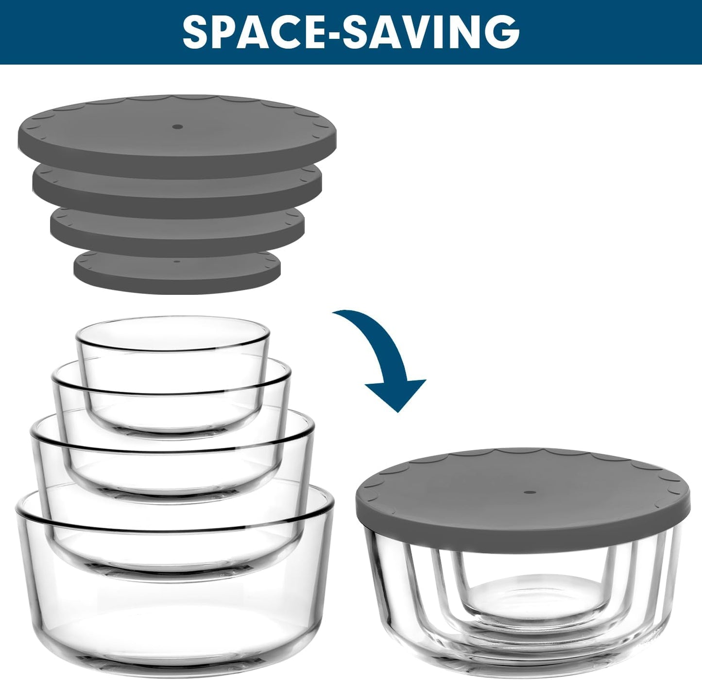 M MCIRCO 8-Pack Glass Food Storage Containers Set, Round Containers with Lids, 7, 4, 2 & 1-Cup, Microwave Dishwasher Friendly, BPA-Free Meal Prep Containers
