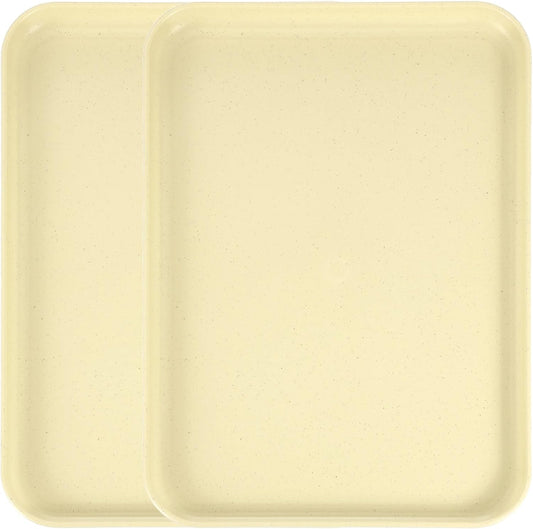 uxcell 2Pcs Plastic Serving Trays, 12.2 x 8.7 Inch Rectangle Food Trays Serving Cafeteria for Kitchen Restaurant Coffee Fruit Burger Lunch Dessert, Light Yellow