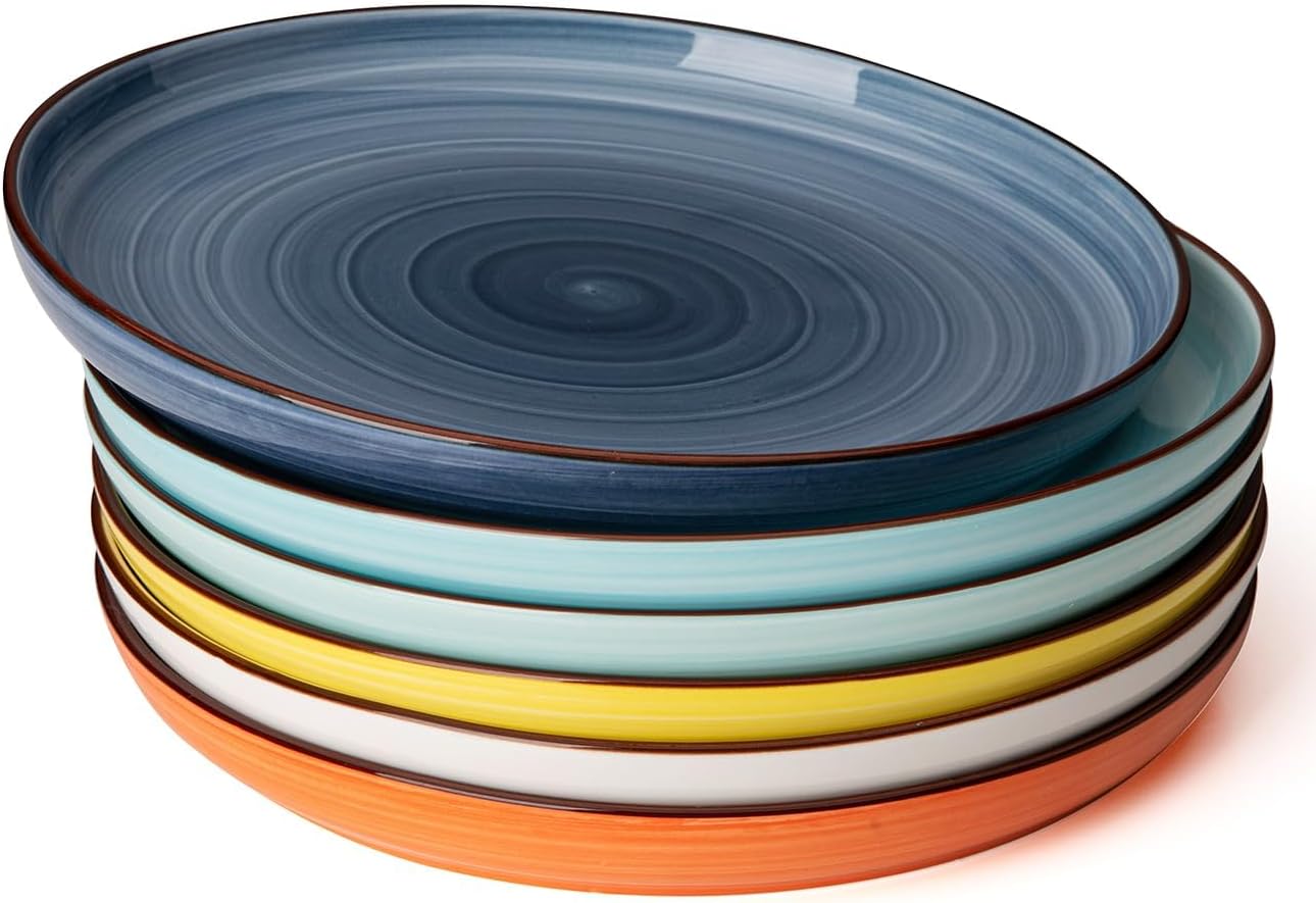 Sweese Porcelain Dinner Plates 10 Inch, Set of 6, Multi-Colored Round Plates for Lunch, Dinner, Parties, Microwave Dishwasher Safe