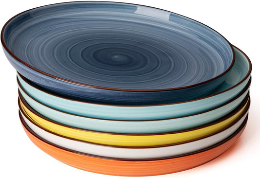 Sweese Porcelain Dinner Plates 10 Inch, Set of 6, Multi-Colored Round Plates for Lunch, Dinner, Parties, Microwave Dishwasher Safe