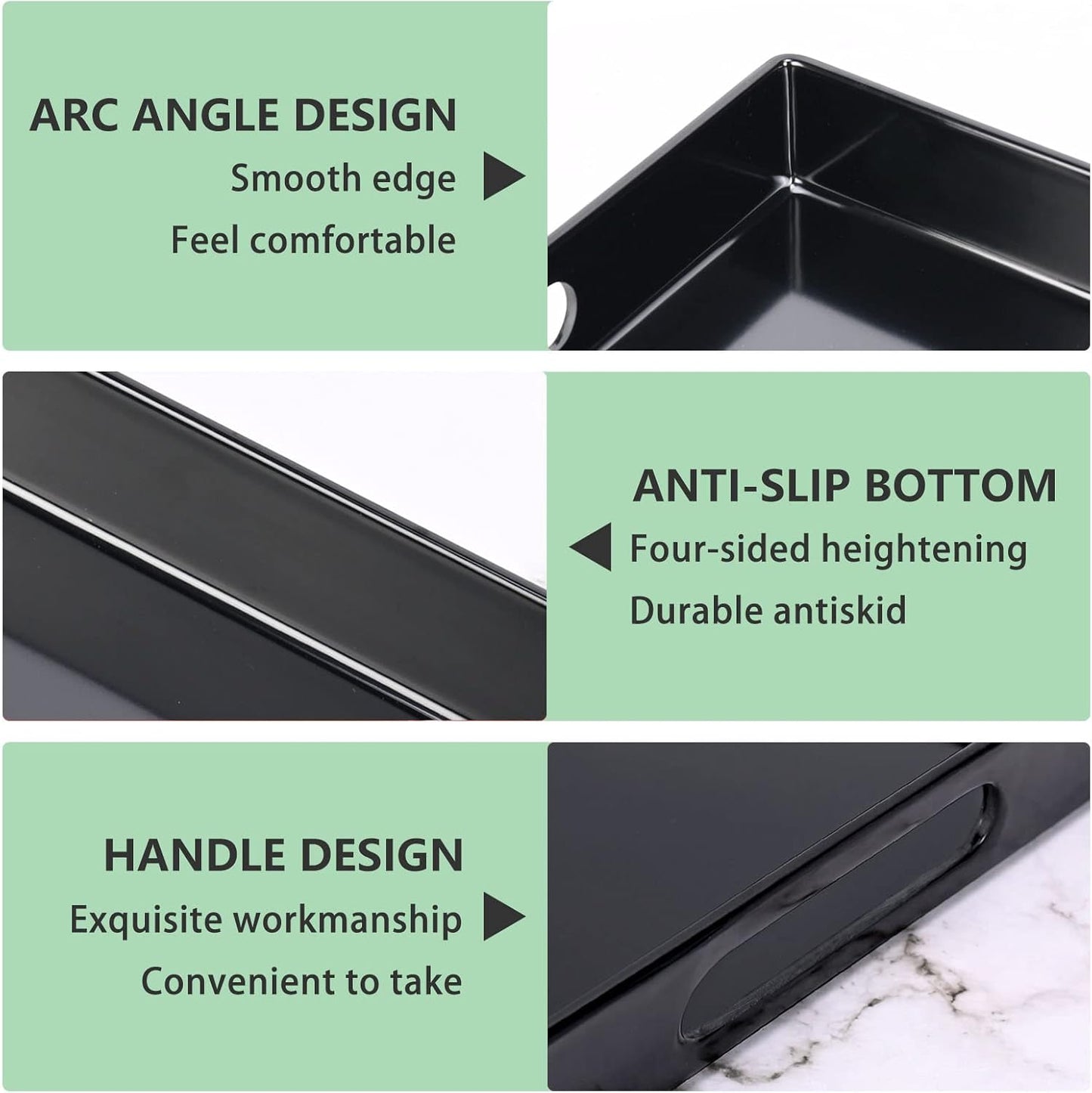 Serving Tray with Handles-10x15Inch Black Melamine Modern Serving Platters,Serving Wine,Coffee,Breakfast/Kitchen Countertop Tray/Makeup Drawer Organizer/Vanity Table Tray/Decorative Tray