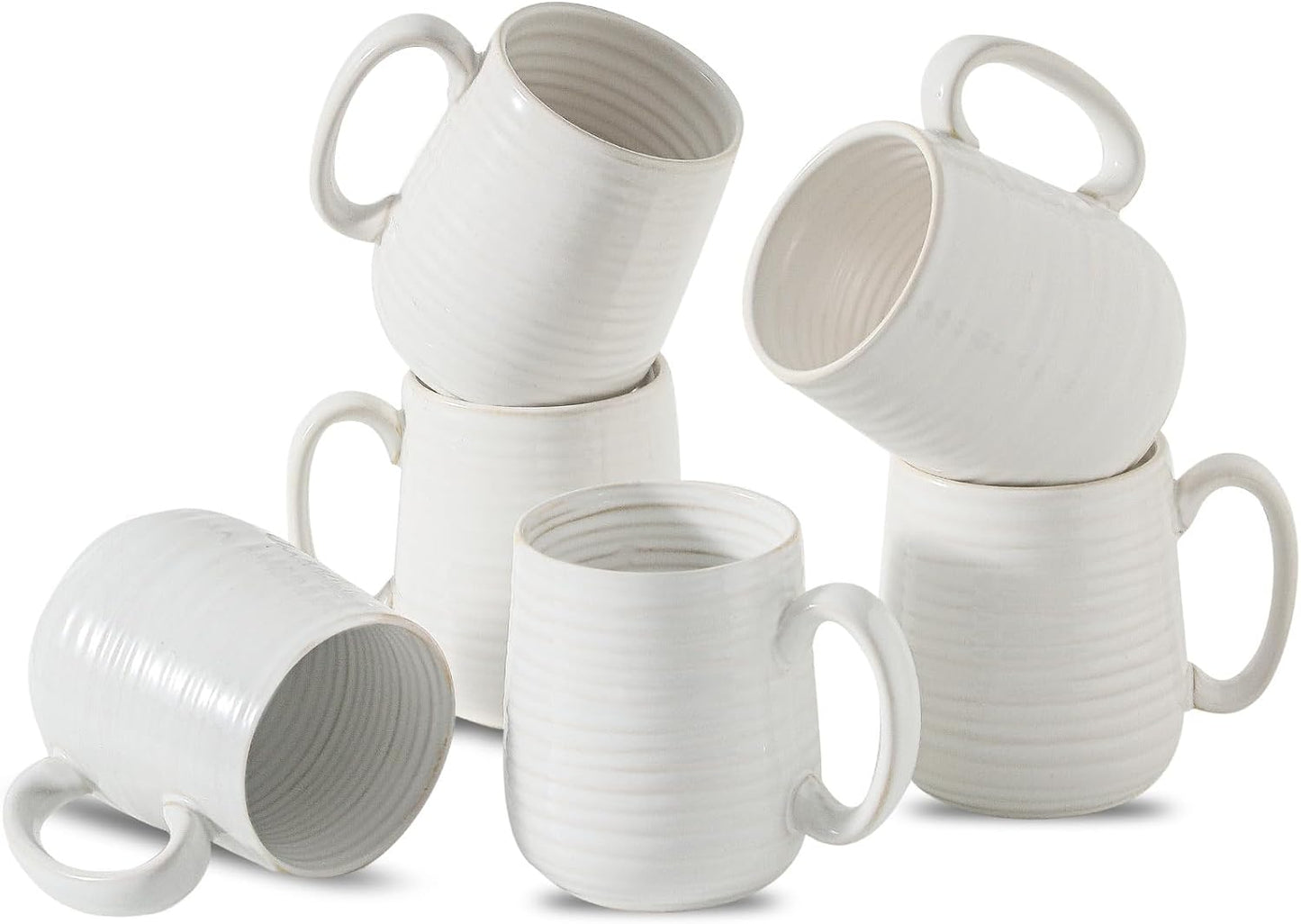 15oz Coffee Cups, Porcelain Coffee Mugs for Latte, Milk, Cappuccino, Cocoa, Tea Cups with Handle for Dad and Mom as a Gifts, Dishwasher and Microwave Safe, Set of 6, White
