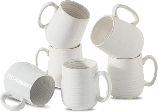 15oz Coffee Cups, Porcelain Coffee Mugs for Latte, Milk, Cappuccino, Cocoa, Tea Cups with Handle for Dad and Mom as a Gifts, Dishwasher and Microwave Safe, Set of 6, White