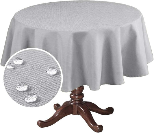 H.VERSAILTEX Linen Textured Table Cloths Round 60 Inch Premium Solid Tablecloth Spill-Proof Waterproof Table Cover for Dining Buffet Feature Extra Soft and Thick Fabric Wrinkle Free, Grey