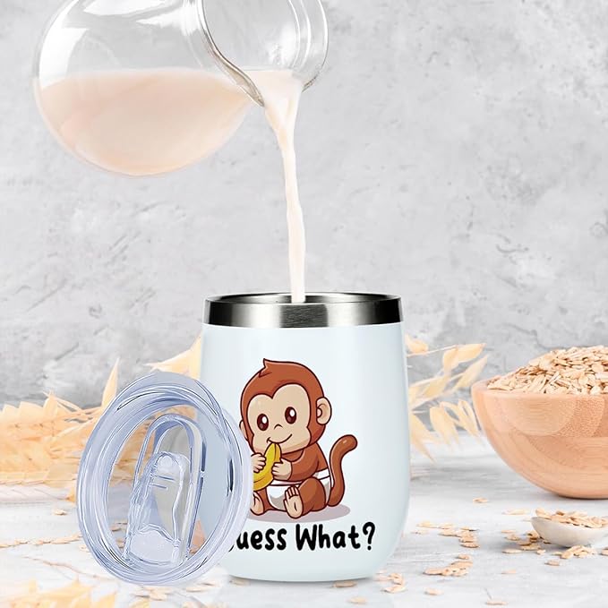 VICBOU Cute Funny 12 oz Tumbler, Wine Tumbler Insulated Wine Glass with Lid, Monkey Gifts for Girls Boys Women Men Animal Lovers Monkey Supplies Accessories Friendship Appreciation Christmas Birthday
