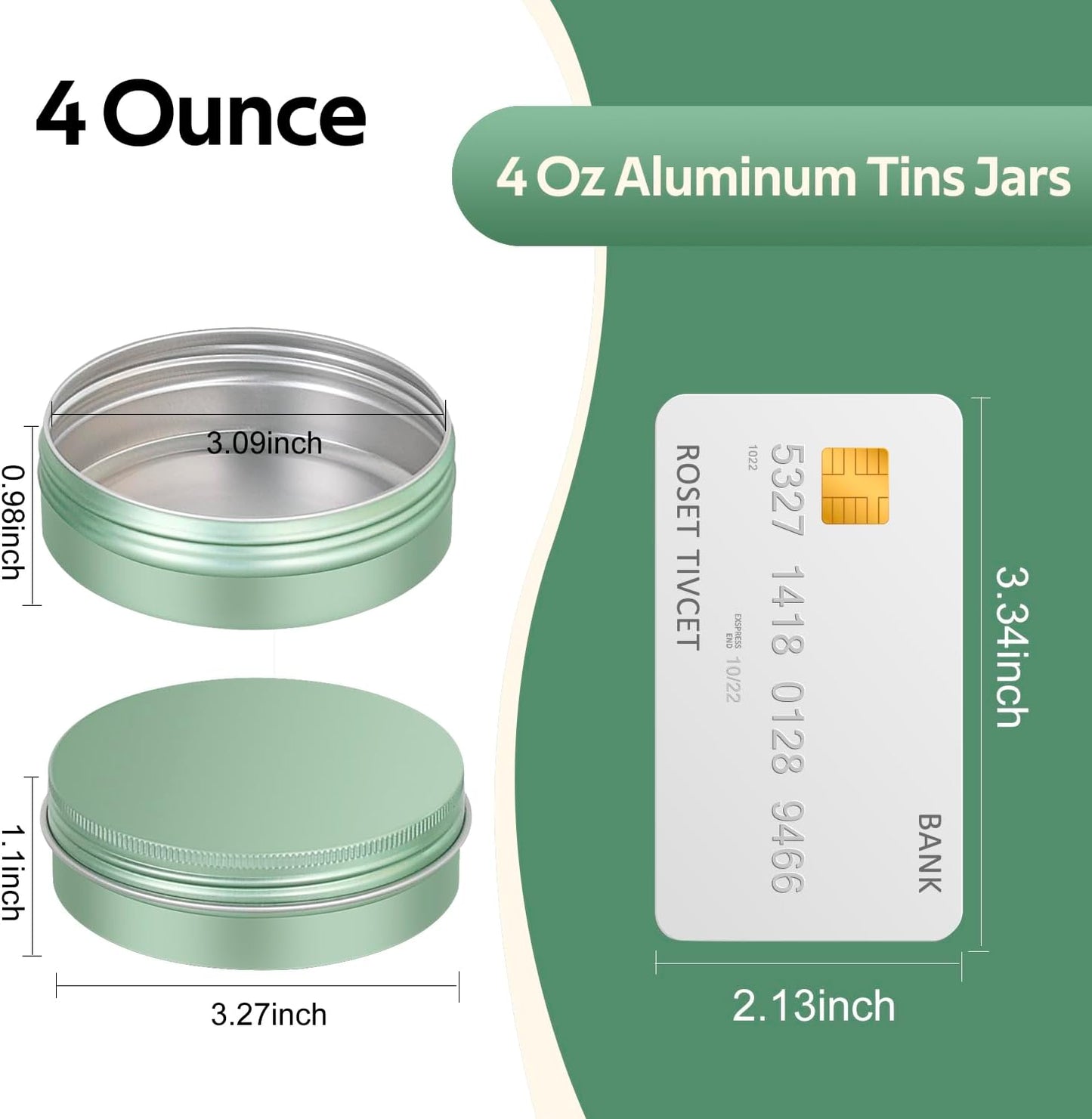 YQ 24 Pack 4 oz Tins for Salves, Salve Tins with Lids and Labels, Round Aluminum Metal Tin with Lids, Empty 4oz Tin Containers Food Storage Containers for Cosmetic, Balm, Candle, Candy(Light Green)