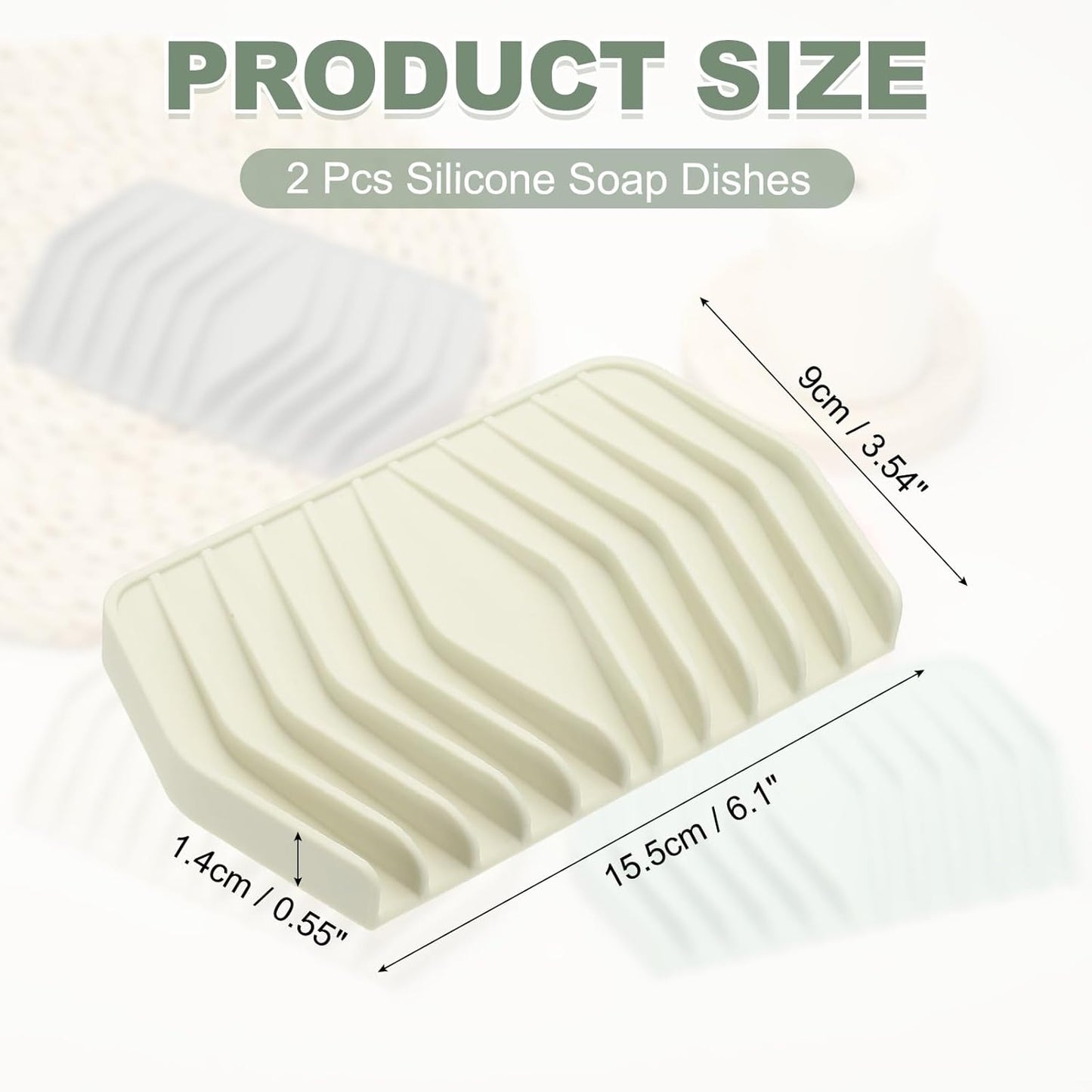 uxcell 2Pcs Soap Dish with Drainage, Silicone Self Draining Soap Bar Holder Sponge Shampoo Bars Tray for Bathroom, Shower, Bathtub, Kitchen, or Countertop(Beige White)