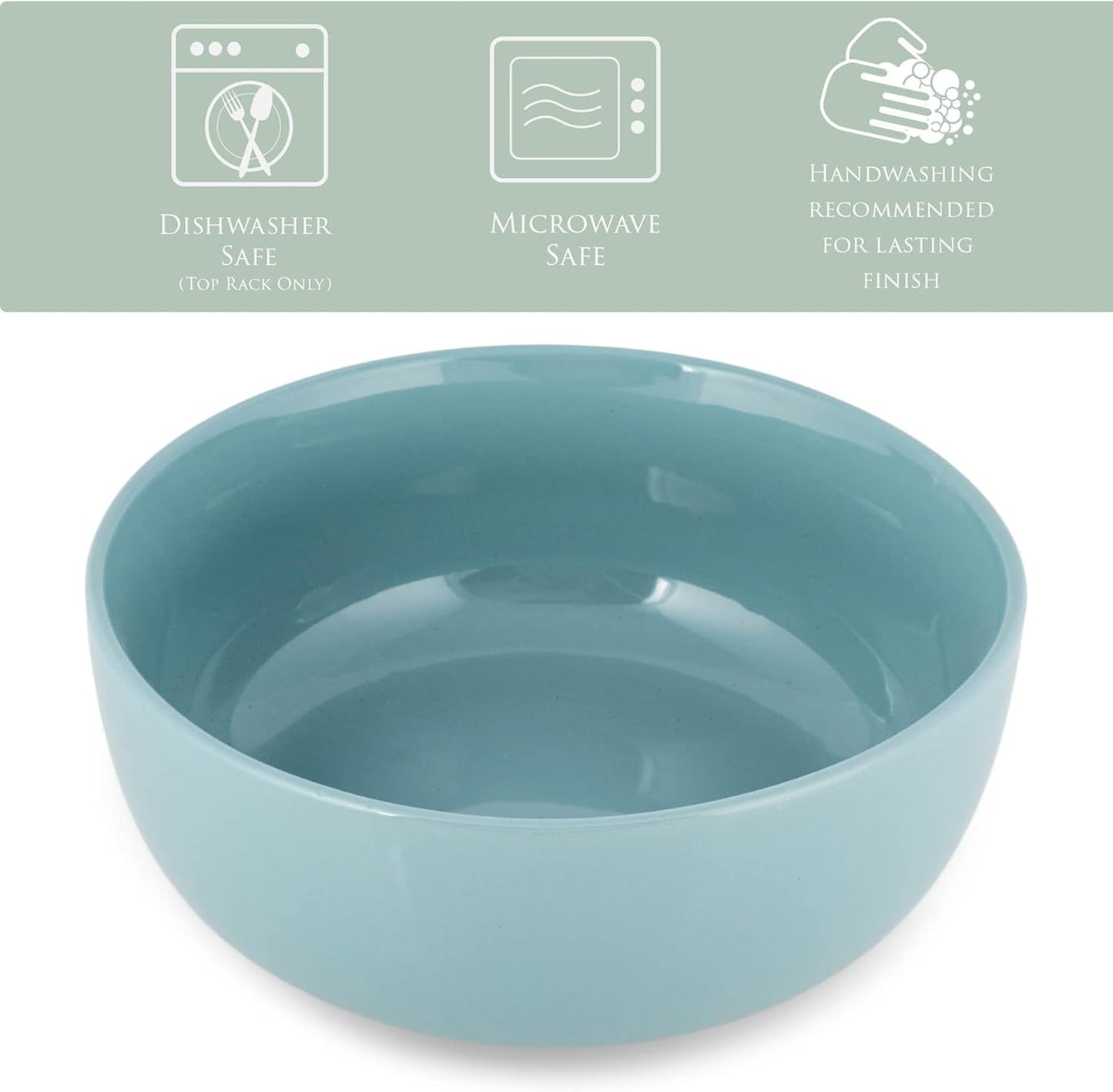 Elanze Designs Bistro Glossy Ceramic 8.5 inch Large Serving Bowls Set of 2 - Perfect for Multiple Everyday Uses: Pasta, Salad, Ramen, Soup, Popcorn, Noodles, Cereal and Mixing Bowls, Ice Blue