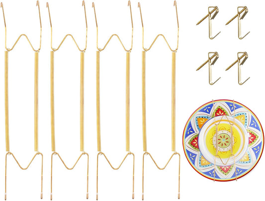 4 Pieces Plate Hangers for The Wall Suitable for 16-20 Inch Decorative Plate adjustable and stretchable,with Metal Hooks for Wall Displaying Plates Decorative & Arts(Gold)