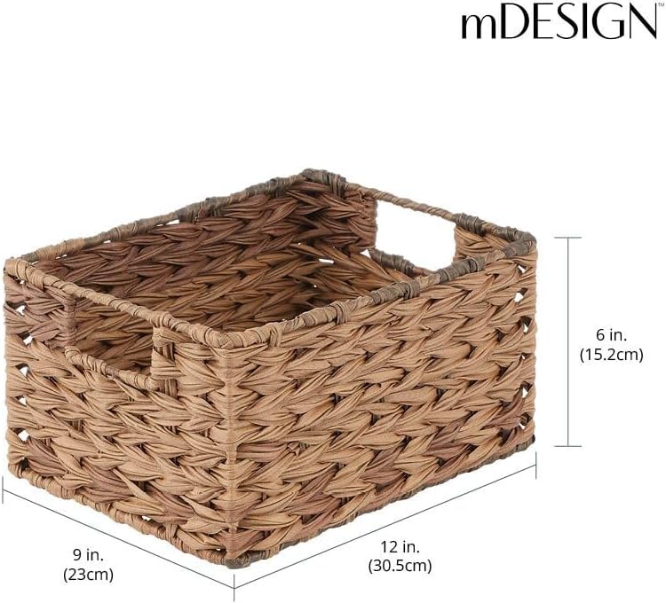 mDesign Woven Farmhouse Kitchen Pantry Food Storage Organizer Basket Bin Box - Container Organization for Cabinets, Cupboards, Shelves, Countertops - Store Potatoes, Onions, Fruit, 6 Pack, Brown Ombre