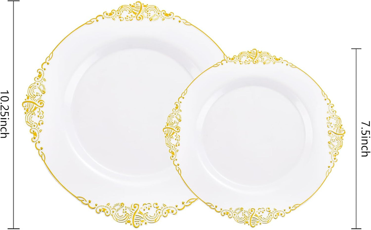 102PCS White and Gold Plastic Plates - Heavy Duty Gold Disposable Plates Include 51PCS 7.5inch Dessert Plates, 51PCS 10.25inch Dinner Plates for Christmas & Thanksgiving Parties
