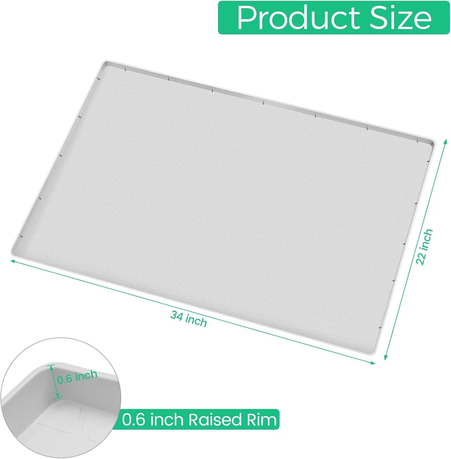 TRZZ Silicone Waterproof Under Sink Mat 34" x 22", Drip Tray and Cabinet Liner for Kitchen and Bathroom, Prevents Water Damage and Organizes Cabinets (Light Grey)