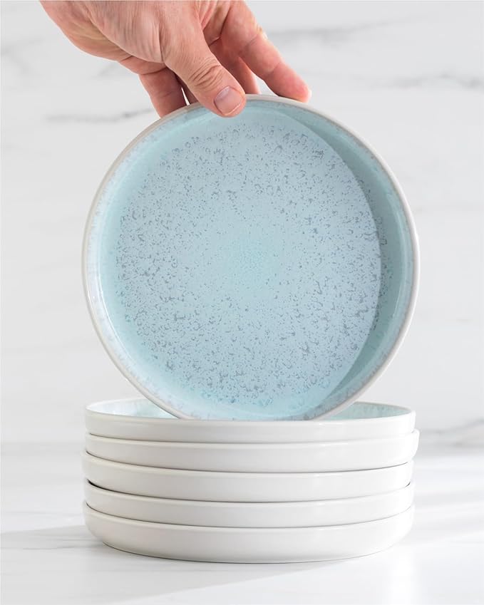 Stoneware dinnerware set 4 persons 12 pcs – Modern style plates and bowls set ceramic – Dishwasher, microwave and scratch resistant – Bowl and plate set – Dinner service Pure Living beige & light blue