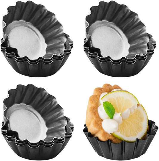 DaKuan 12 Packs Egg Tart Mold, Cupcake Cake Muffin Mold Mini Pie Pans Tin Pan Baking Tool, Carbon Steel- 2.6 Inch