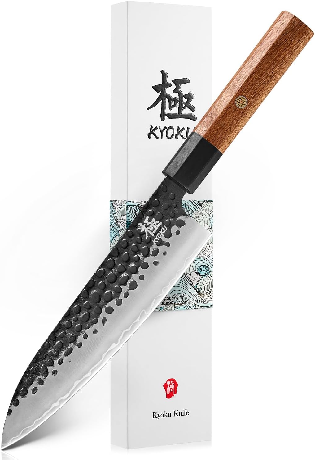 KYOKU Chef Knife, Kage Series 8" Kitchen Knife with 3-Layer Laminated Steel Blade Rosewood Handle, Japanese Chef's Knife with Sheath, Professional Kitchen Knife for Chopping Slicing Mincing and More