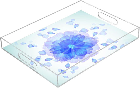 Acrylic Serving Tray with Handles Spill Proof Kitchen Storage Tray Clear Decorative Tray Makeup Drawer Organizer Storage Tray for Bathroom Living Room Ottoman 15.7x11.8Inches