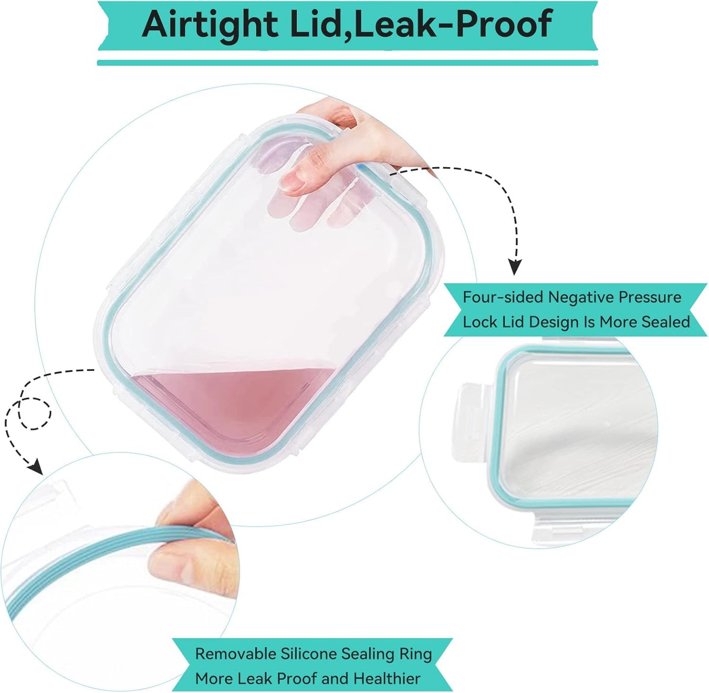 Luvan 60oz Large Glass Food Storage Containers with Lids,Glass Meal Prep Containers/Bento Boxes/Lunch Containers,BPA Free & Leak-Proof for Microwave,Oven,Freezer and Dishwasher Safe(2Pcs)