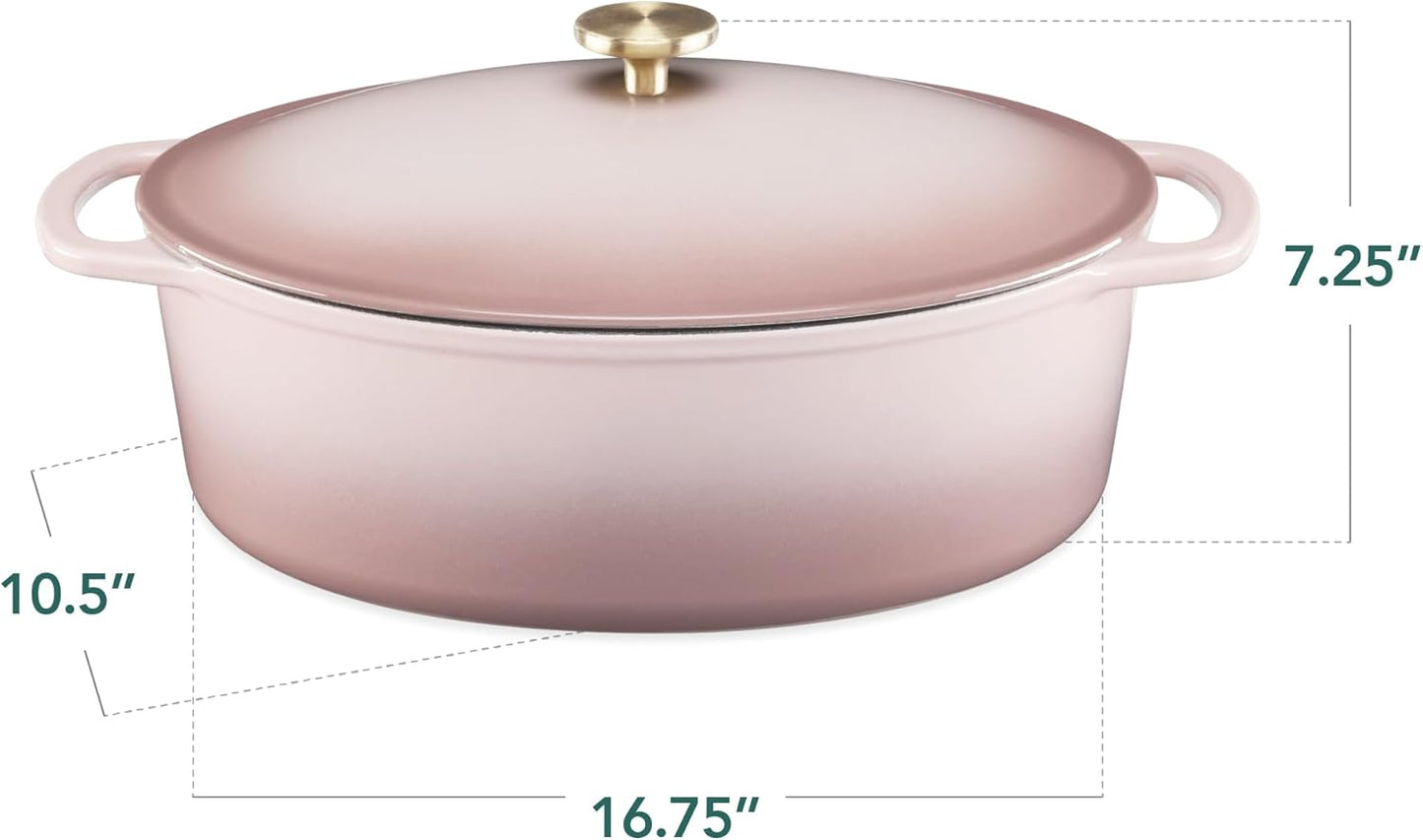 Best Choice Products Oval 7.5 Quart Enamel Cast-Iron Dutch Oven, Heavy-Duty Pre-Seasoned for Baking, Cooking w/Side Handles – Mushroom Beige