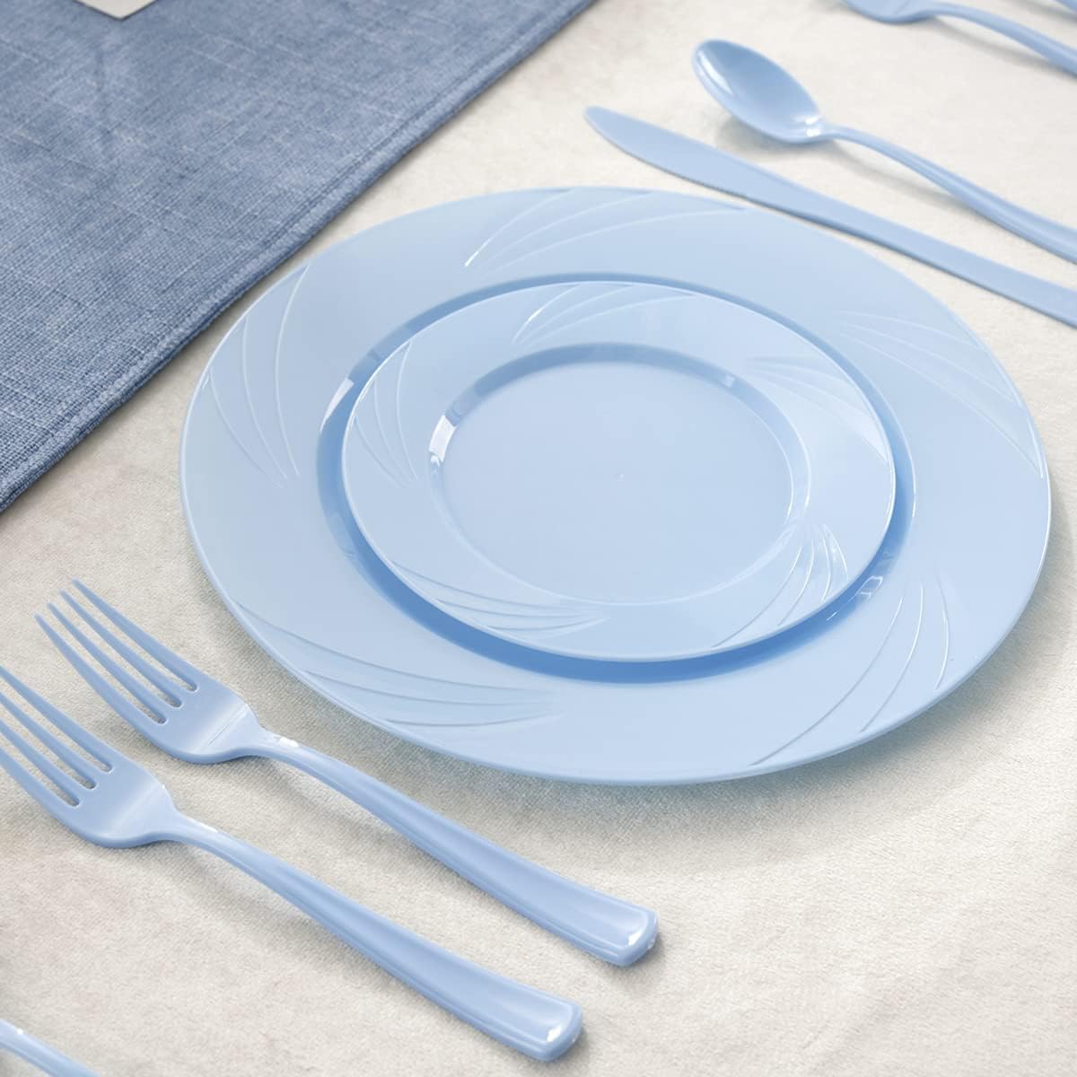 YOUBET 125Pieces Blue Plastic Plates - Blue Baby Shower Plates Disposable - Include 25 Dinner Plate 25 Dessert Plate 25 Forks 25 Knives 25 Spoons for Birthday Party & Baby Shower Gifts