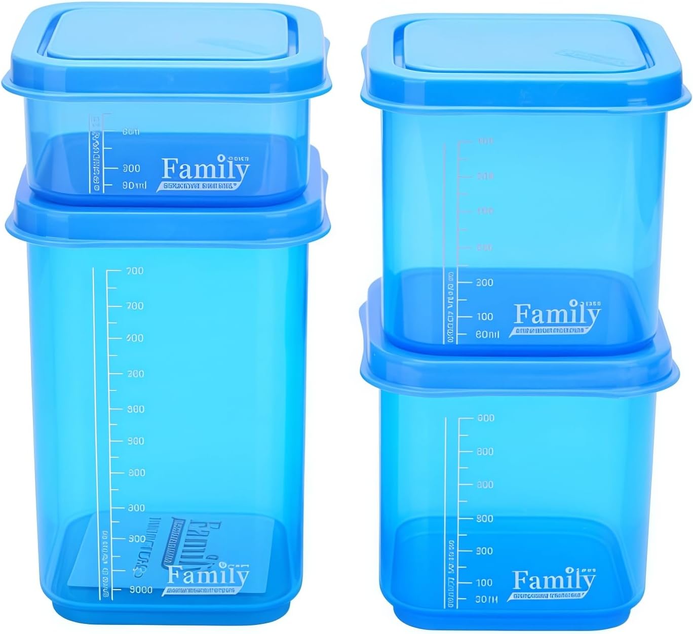 4PCS Family Airtight Food Storage Containers with Lids Set, BPA-Free Food Grade Plastic Stackable Snack Fruit Containers,Leak-proof Kitchen Pantry Organizers for Pasta, Nuts, Dry Goods (Blue)