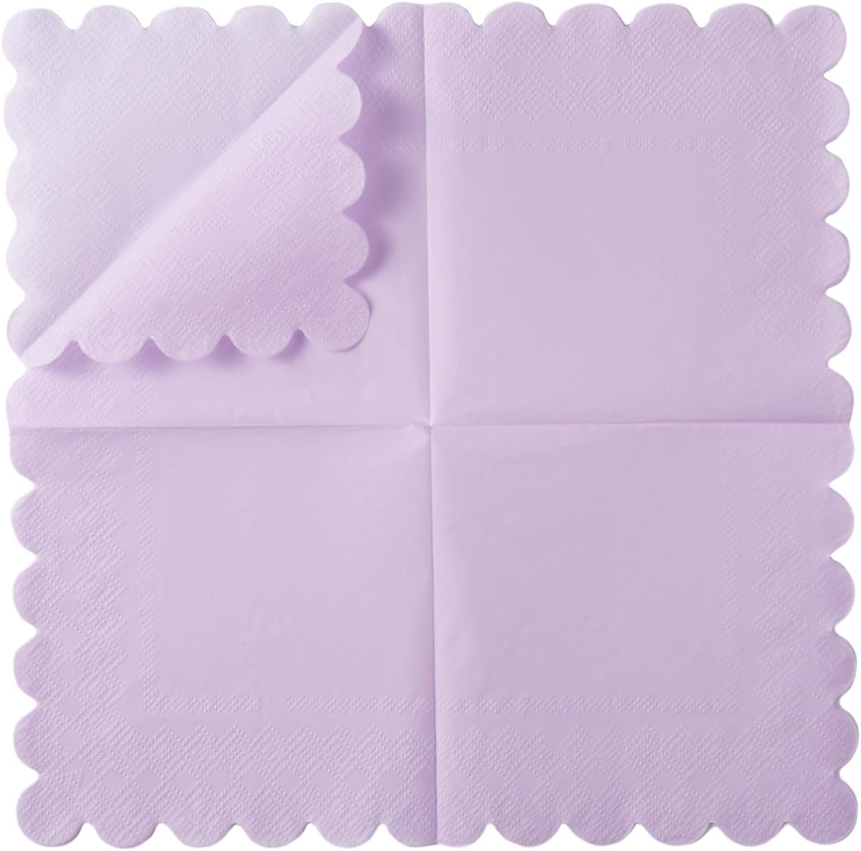 100 Pack Cocktail Napkin 2-Ply Scalloped Edged Dessert Napkins Folded 5 x 5 Inches Disposable Napkins for Dinner Wedding Birthday Party Bridal Anniversary Reception Event (Purple)