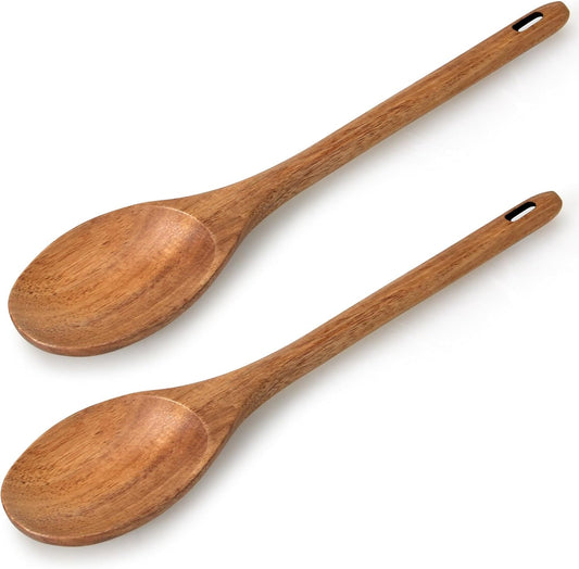 2 Pcs 12" Large Wooden Spoons for Cooking Utensils Set Wood Spatula Mixing Stirring Serving Spoon Spoons Long Handle Teak Spoon Kitchen Tools Big Spatula Bamboo Cooking Spoons Kitchen Utensil