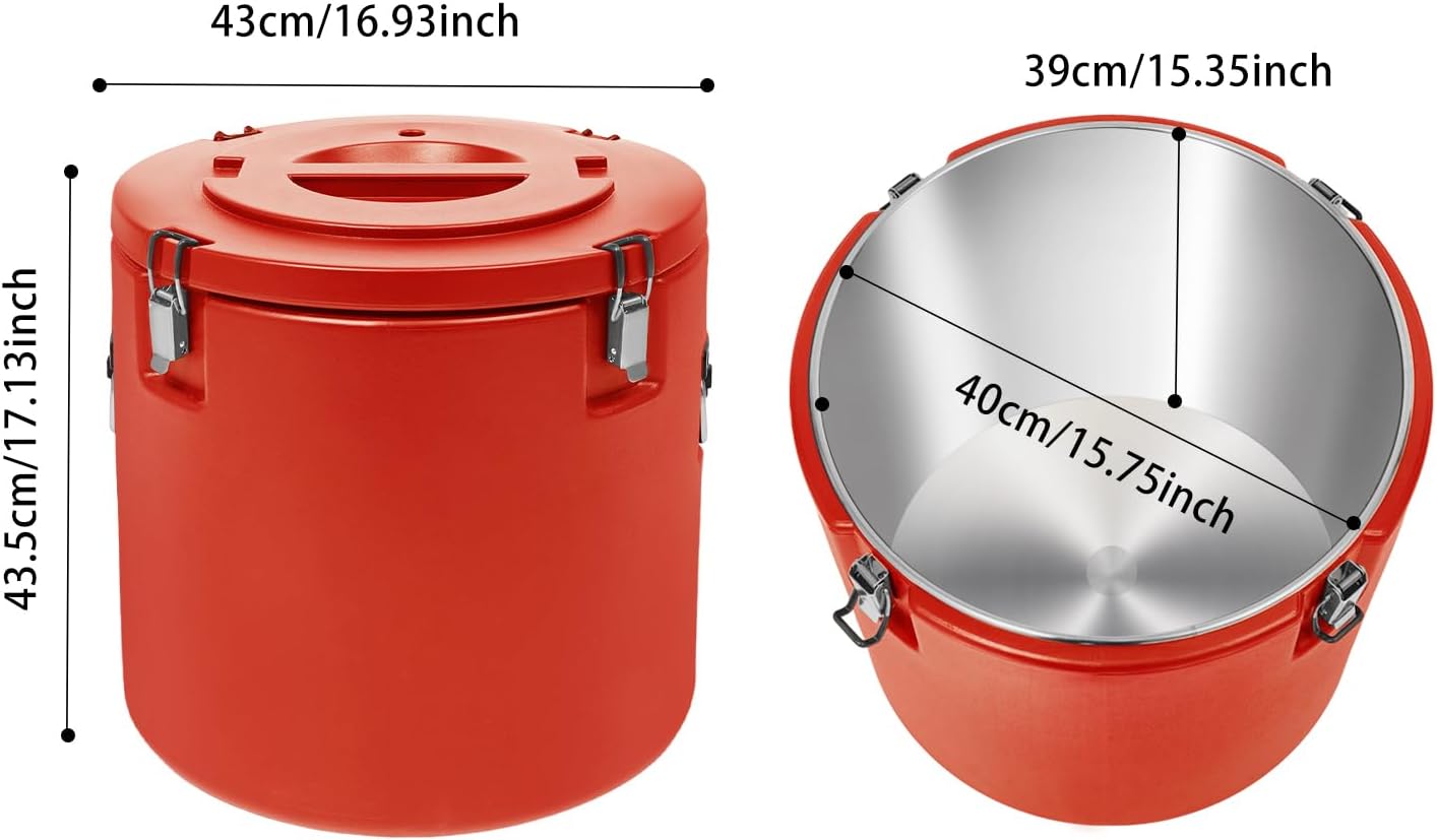 DYNAMI 13.2Gal Large Insulated Food Container, Portable Commercial Food Warmer Insulated Soup Container Cold Hot Box for Catering,304 Stainless Steel Inner Liner, Sealed and Leak-proof (Red)