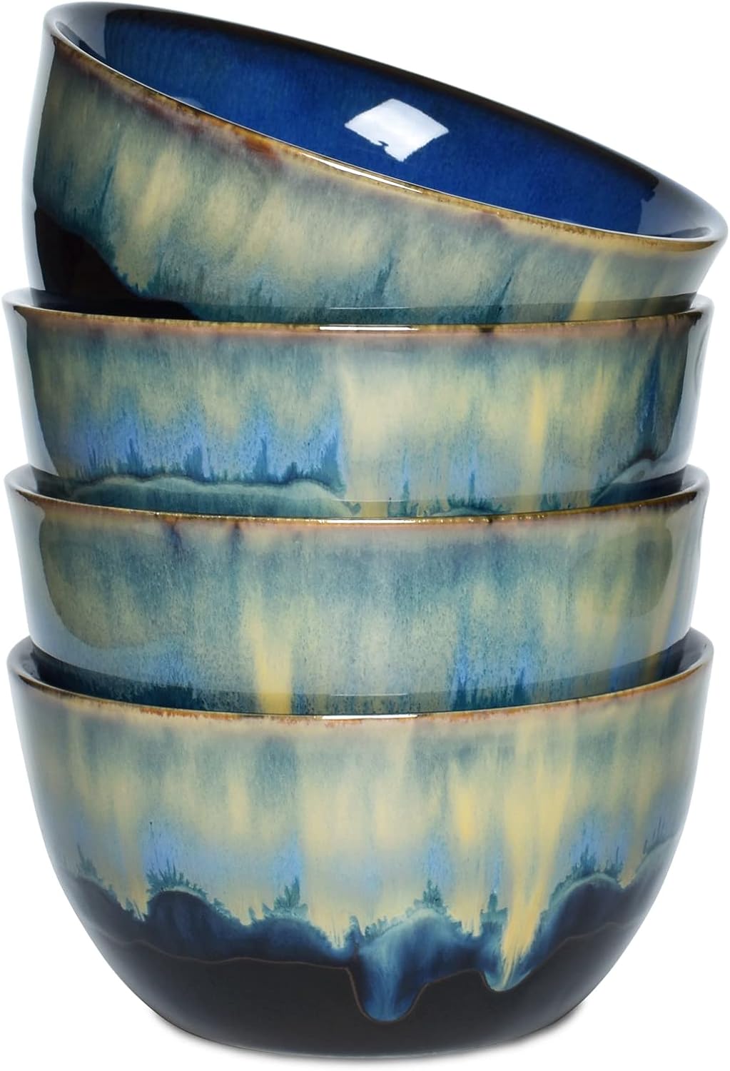 Bosmarlin Stoneware Cereal Bowls Set of 4, 26 Oz, Blue Soup Bowls for Oatmeal, Salad, Dishwasher and Microwave Safe, Reactive Glaze (26 Oz, Deep Blue)