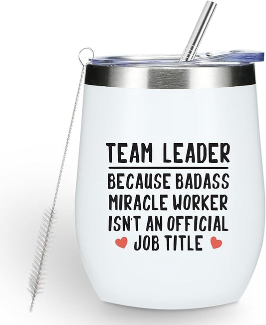 Leader Wine Tumbler, Team Leader Gifts for Women Leadership Entrepreneur Team Leader Coworker Birthday Appreciation Christmas, Coffee Cup Insulated Stainless Steel 12oz Wine Glass with Lid, Straw