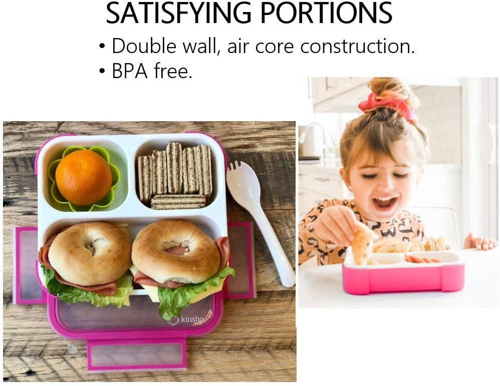 Bento Box for Kids, Toddler Lunch-Box for Small Boys Girls in School, Pre-School or Daycare, Leakproof 3 Compartment Containers for Portion Control Snacks for Adults, BPA Free. Medium Blue Pink 2 pack