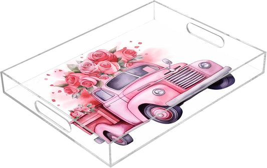 Plastic Food Serving Tray Decorative Vanity Trays for Bathroom Valentine's Day Car Coffee Table Kitchen Counter 11.8 * 15.7in