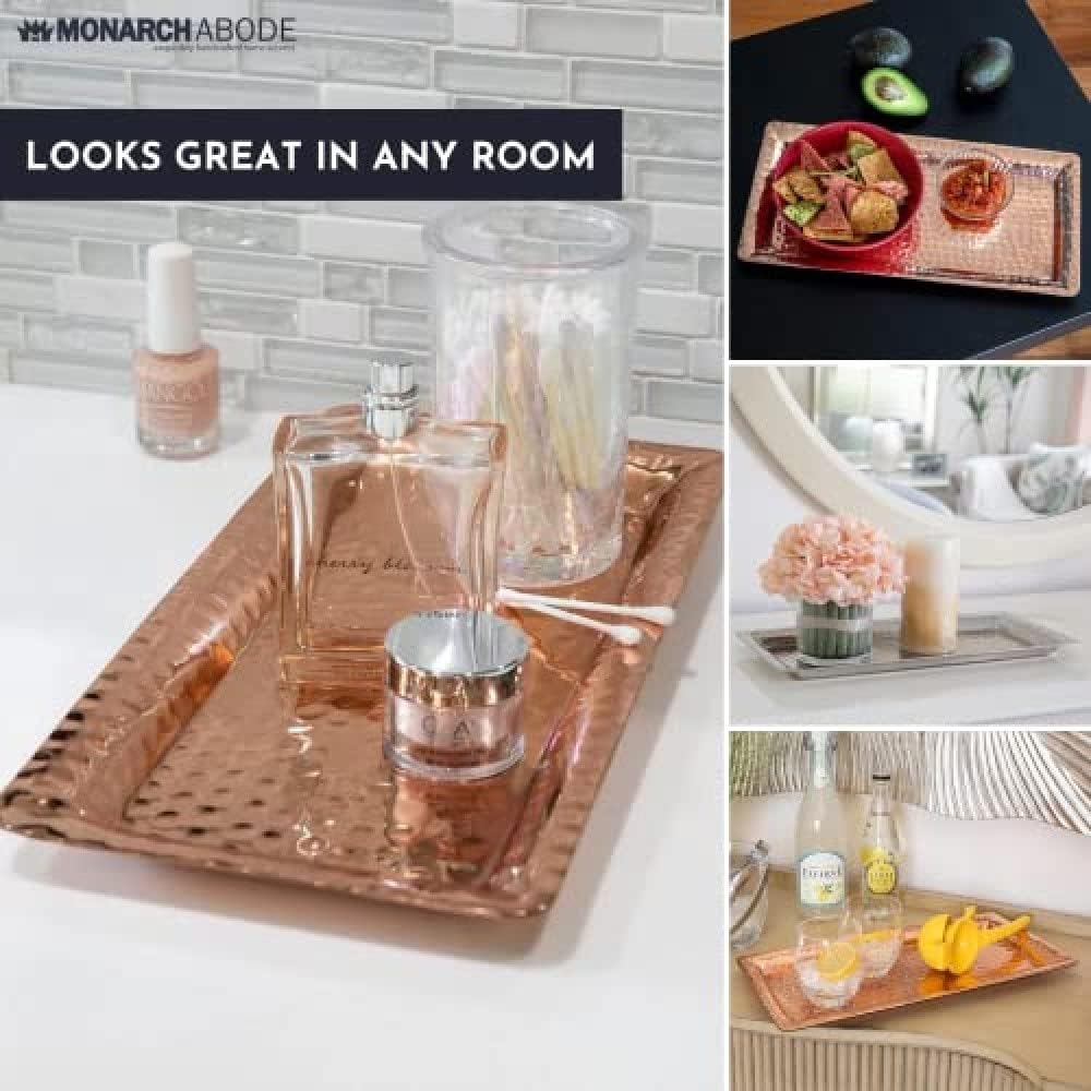 Monarch Abode Hand Hammered Metal Serving Tray, 12-Inch Copper Plated – Rectangle Serving Platter, Small Serving Tray for Party, Fruit Platter, Dessert Trays, Serving Dishes
