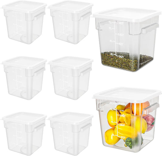 Lallisa 8 Pack 8 Qt Clear Food Storage Container with Handles and Lid Commercial Grade Square Food Storage Containers Polycarbonate Air Tight box for Home Kitchen Restaurant (White)