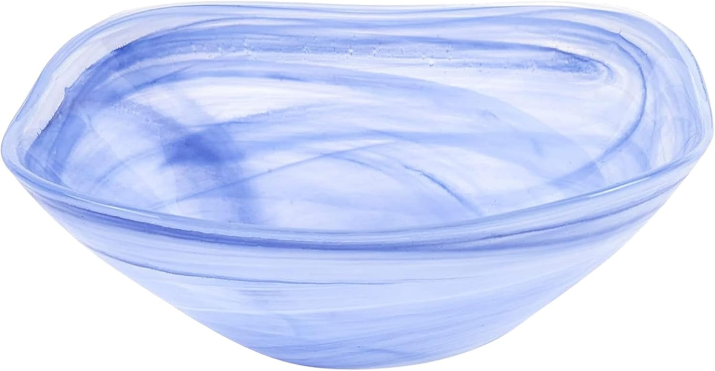 Badash Decorative Glass Serving Bowl, Alabaster Glass Centerpiece Fruit Bowl, Home Décor Table Accent Bowl, 10” Diameter, White & Blue