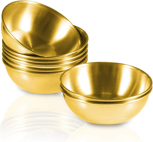 8 Pack 3.2inch Stainless Steel Sauce Dishes Mini Individual Saucers Bowl Round Seasoning Dishes Sushi Dipping Bowl Appetizer Plates, Golden