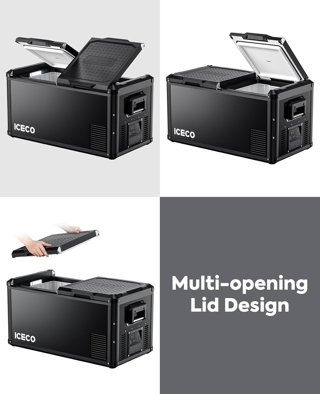 ICECO VL75 ProD Portable Refrigerator, Multi-directional Lid, Dual USB & DC 12/24V, AC 110-240V, 75L Dual Zone Steel Compact Refrigerator Powered by SECOP, 0℉ to 50℉, Home & Car Use [Upgrade]