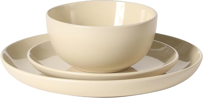 Gibson Home Rockaway 12 Piece Plates and Bowls Matte Glaze Service for 4 Dinnerware Set - Warm Cream - Dishwasher and Microwave Safe