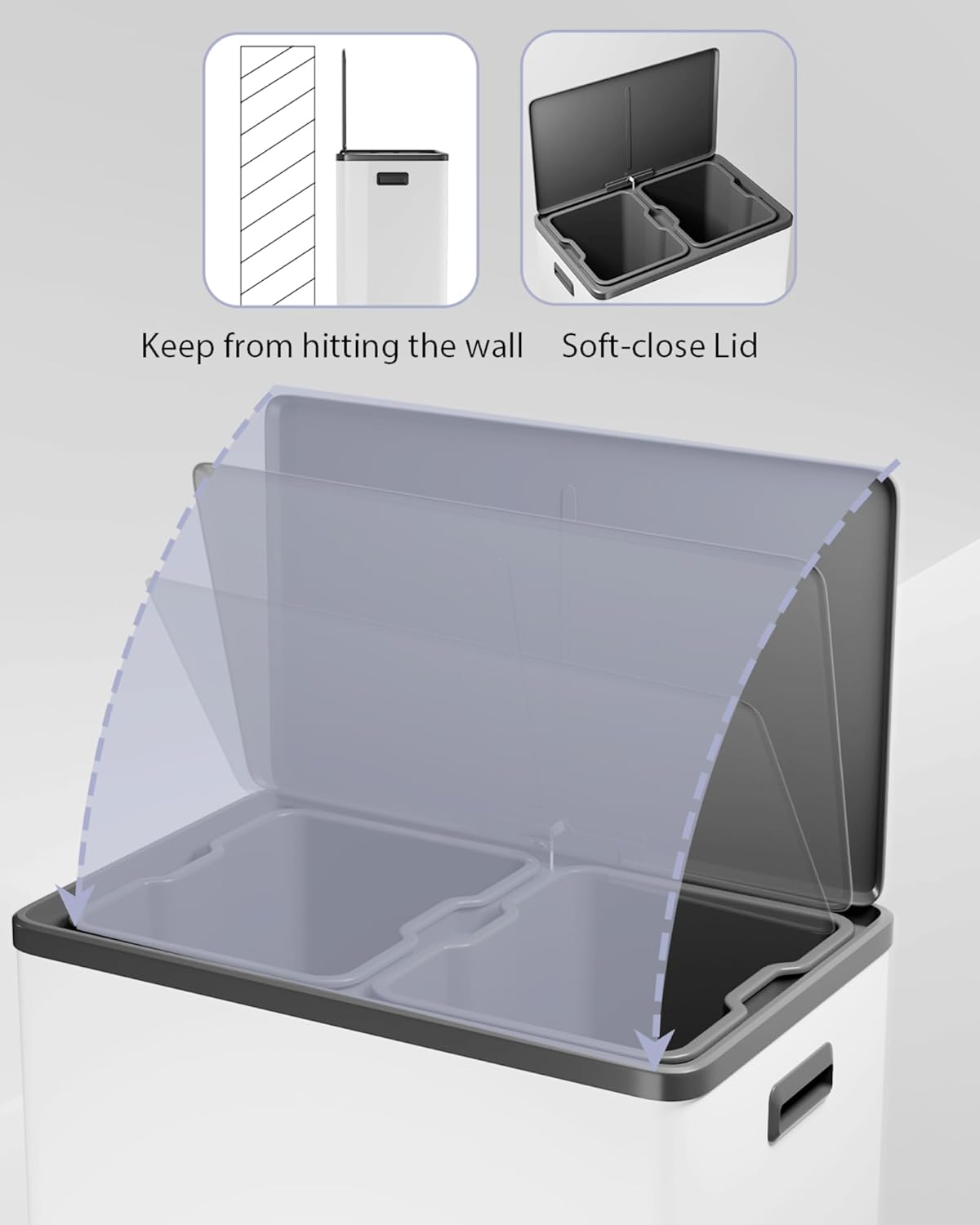 Garvee Dual Trash Can for Recycling and Trash, Stainless Steel Kitchen Trash Can with Lid and Foot Pedal, Double Compartment Garbage Can, with Recycling Bin