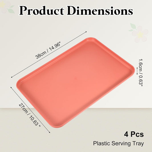 uxcell 4Pcs Plastic Serving Trays, 15 x 10.6 Inch Rectangle Food Trays Serving Cafeteria for Kitchen Restaurant Coffee Fruit Burger Lunch Dessert, Orange