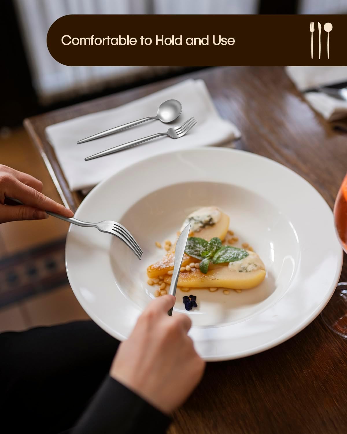 Stapava Matte Silverware Set for 4, 20-Piece Stainless Steel Flatware Eating Utensils Sets, Satin Finish Cutlery Include Forks Spoons and Knives Set for Home Restaurant Hotel, Dishwasher Safe