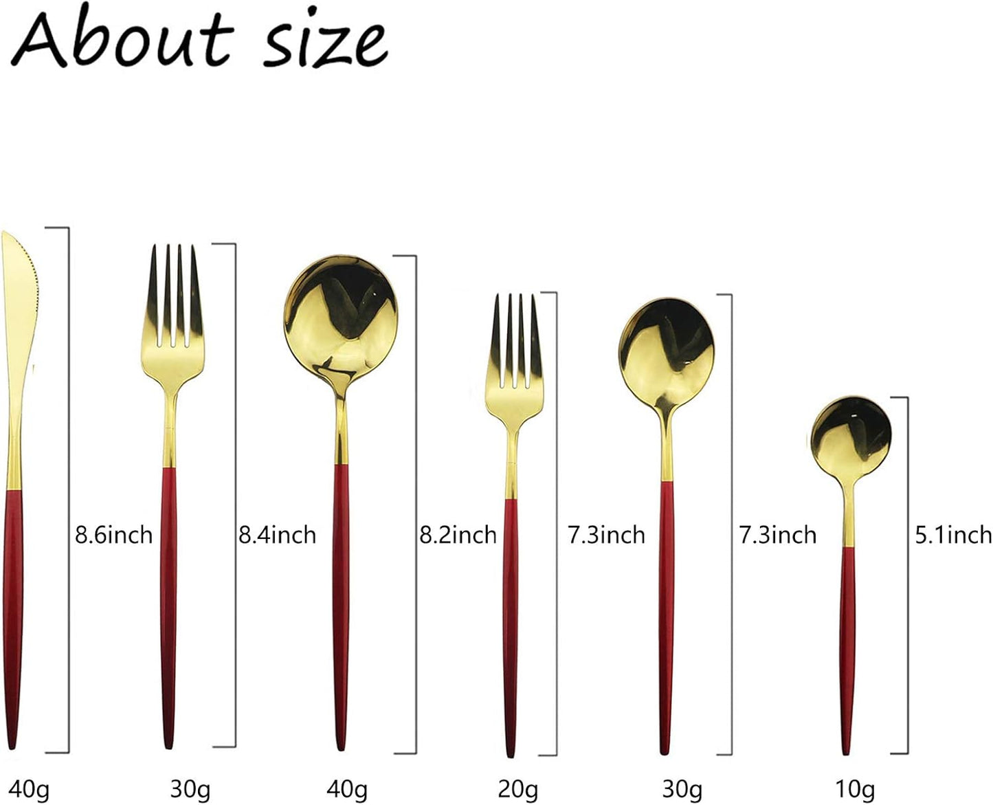 JASHII 18/10 Silver Silverware Set Stainless Steel Flatware Utensils Set Gold Cutlery Set| 24-Piece Modern Cubiertos Dorados| BEST Birthday Wedding Gift (4 sets, Red Handle Gold Mirror Polish)